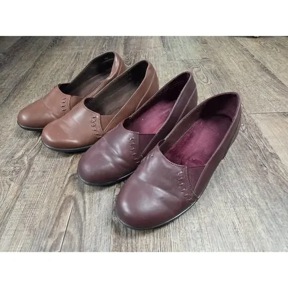 Easy Street Comfort Wear Wedge Heels Dark Red Brown Dress Shoes Size 10 - 2 Pair - Picture 1 of 10